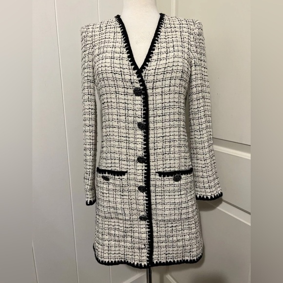 VERONICA BEARD $698 TWEED PALATINE Mini Dress Black White Long‎ Sleeve City Fall - Picture 3 of 10